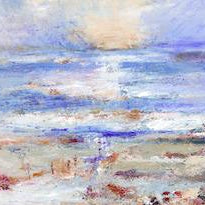Painting of St Columbas Bay in the Isle of Iona by Judi Glover Art. The fine art painting is available as a greeting card, fine art print and canvas print