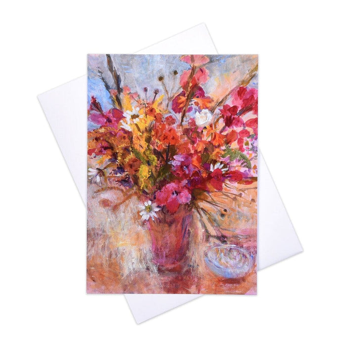 An artistic greeting card of a beautiful colourful bunch of summer flowers. This blank floral card is perfect as a birthday card with your own special message or as a card for a special friend