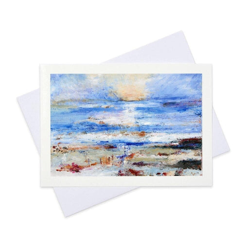 St Columbas Bay is an artistic greeting card of a painting of a Seascape on the holy Scottish Isle of Iona. This original art  greeting card has a quiet atmosphere and makes a thoughtful sympathy card or just to say thinking of you