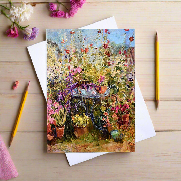 A colourful greeting card celebrating the garden in summer. This beautiful card is made from a painting and is blank inside