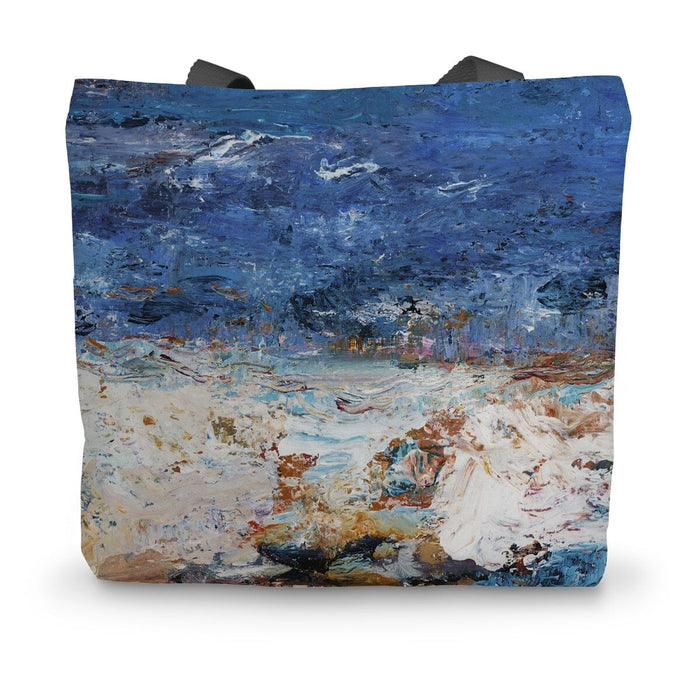 A summer tote bag with a print fo the seashore. This cotton tote bag is made from sturdy cotton canvas