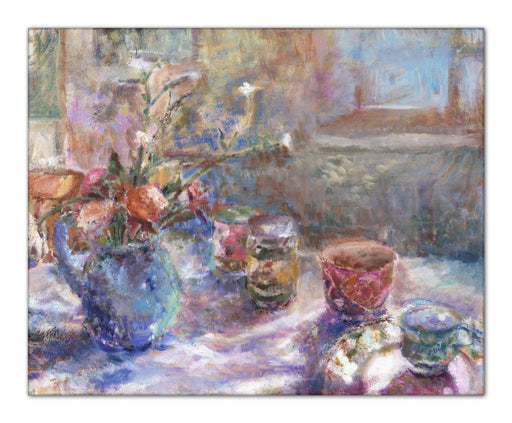 Still life Canvas Print. Canvas Print made from original still life painting of flowers and cups on a table. Canvas Print from original art. Available at Judi Glover Art. Original Painting by Judi Glover. Used for Wall Art. 