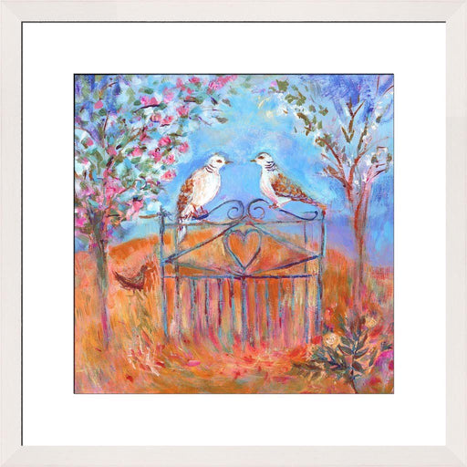 Dove prints framed in white by www.judigloverart.com. The doves art print is available in 30cm x 30cm, 40cm x 40cm or 50cm x 50cm.