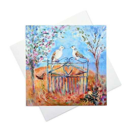 Romantic cards don't come more romantic than this painting of two turtle doves perched under a bower of pink and white blossom. Turtle doves pair for life and are symbols of love, kindness and fidelity making unique Valentines cards, wedding cards or as an anniversary card.