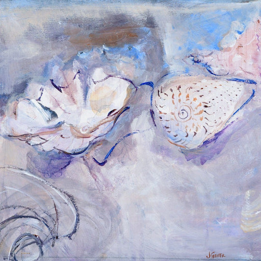 Fine Art Greeting Card called Dreaming of Shells. A beautiful greeting card made from an original painting of shells. The card is hand printed in the UK on 300 GSM Card. Available at Judi Glover Art.
