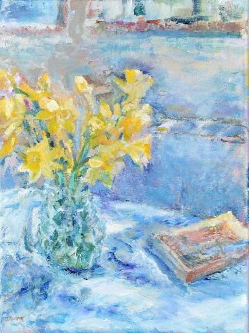 Fine Art Card made from original painting of daffodils in a vase. Made from original art at Judi Glover Art.