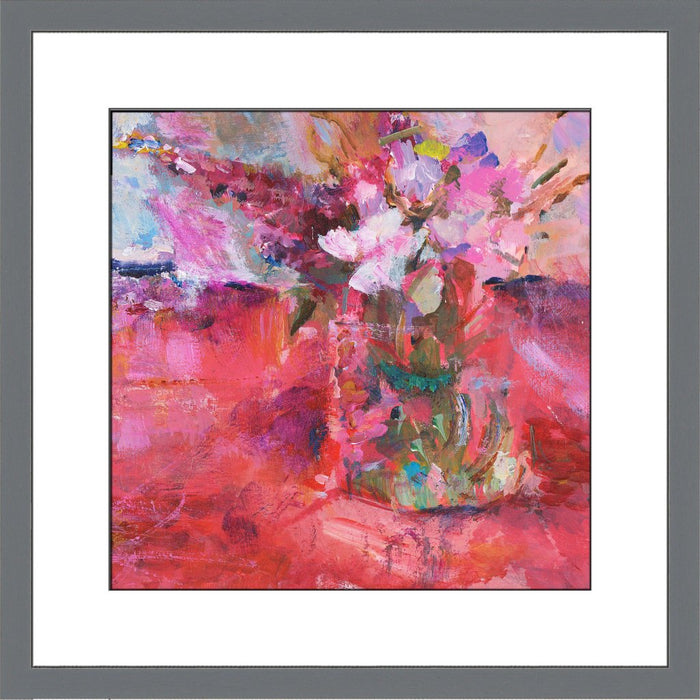 Fine Art Print. Giclee Print made from original painting of a red and pink flowers. Framed prints from original art. Available at Judi Glover Art. Original Painting by Judi Glover. Used for Wall Art.