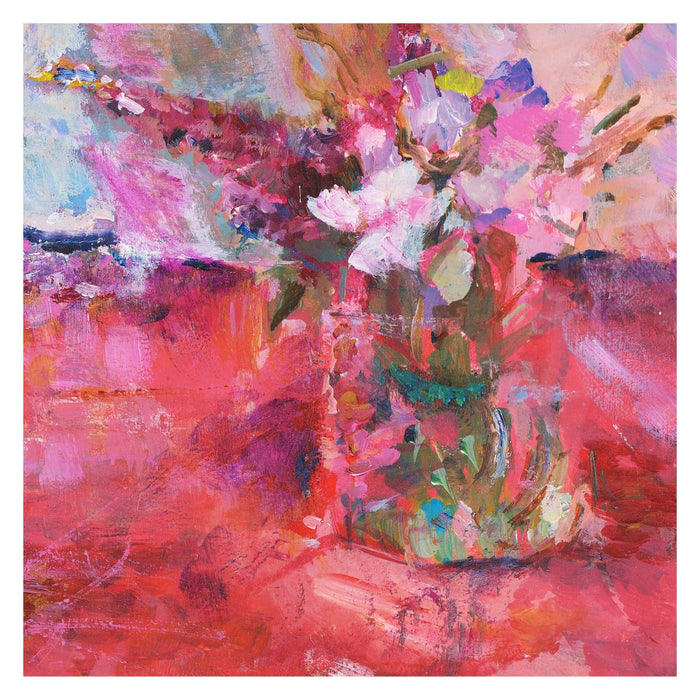 Fine Art Print. Giclee Print made from original painting of a red and pink flowers. Framed prints from original art. Available at Judi Glover Art. Original Painting by Judi Glover. Used for Wall Art.