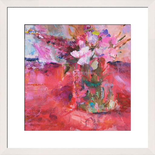 Fine Art Print. Giclee Print made from original painting of a red and pink flowers. Framed prints from original art. Available at Judi Glover Art. Original Painting by Judi Glover. Used for Wall Art.