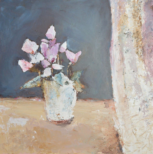 Art greeting card by Judi Glover Art made from an original oil painting of Cyclamen. The fine art card is printed in the UK on high quality 300 gsm card and measures 6" x 6"