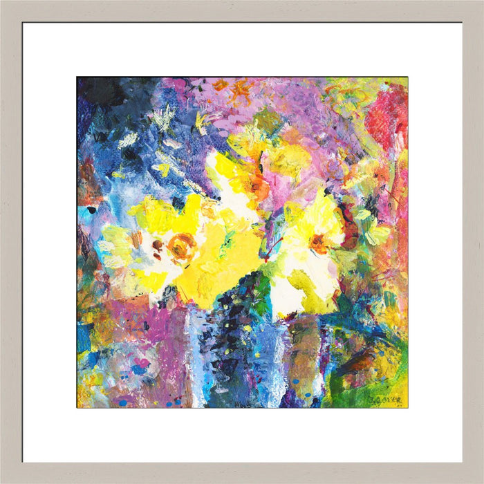 Floral Fine Art Print made from original painting of Daffodils called Happy Flowers. Framed floral prints from original art available at Judi Glover Art. Original Painting by Judi Glover are used for Wall Art.