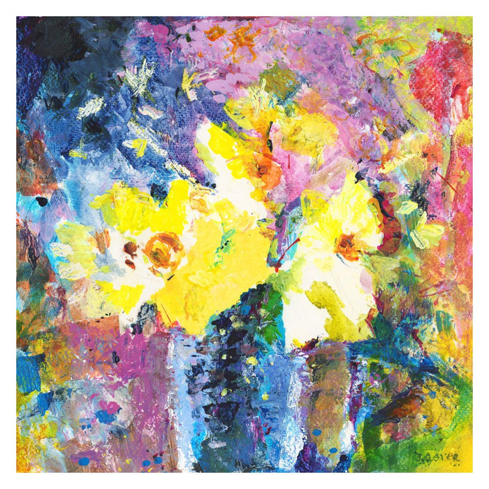 Floral Fine Art Print made from original painting of Daffodils called Happy Flowers. Framed floral prints from original art available at Judi Glover Art. Original Painting by Judi Glover are used for Wall Art.