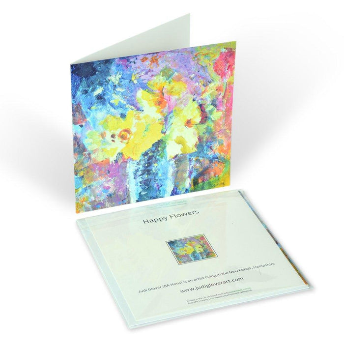 Floral card by Judi Glover Art made from an original oil painting of Daffodils. The fine art card is printed in the UK on high quality 300 gsm card and measures 6" x 6