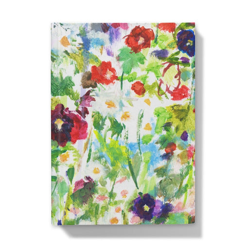 A5 hardback notebook inspired by hollyhocks and daisies. The hardback journal is available as a lined notebook or a plain notebook