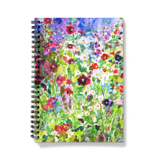 A5 notebook with a hollyhocks and daisies cover making it a perfect gift for gardeners. The spiral notebook can be lined or graph lined with 120 pages.