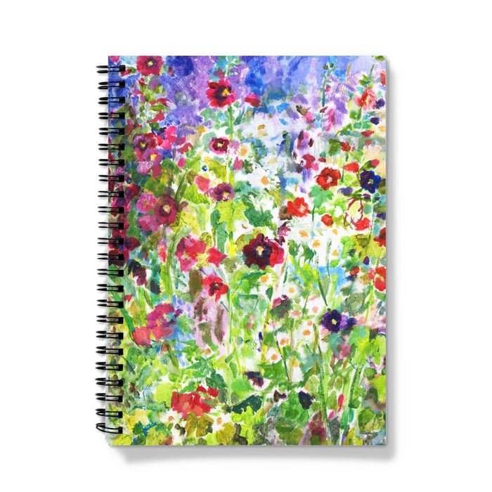 A5 notebook with a hollyhocks and daisies cover making it a perfect gift for gardeners. The spiral notebook can be lined or graph lined with 120 pages.
