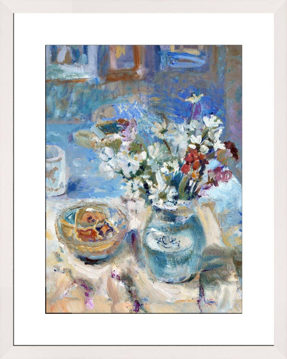 Still Life Fine Art Print. Still fine art print with flowers made from original art. This giclee art print is available as a unframed fine art print. The fine art print is available as a framed art print. Fine Art prints from Original art by UK artist Judi Glover.