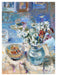Fine art card by Judi Glover Art from a still life painting of a Turkish bowl on a table next to a vase full of white, red and pink flowers