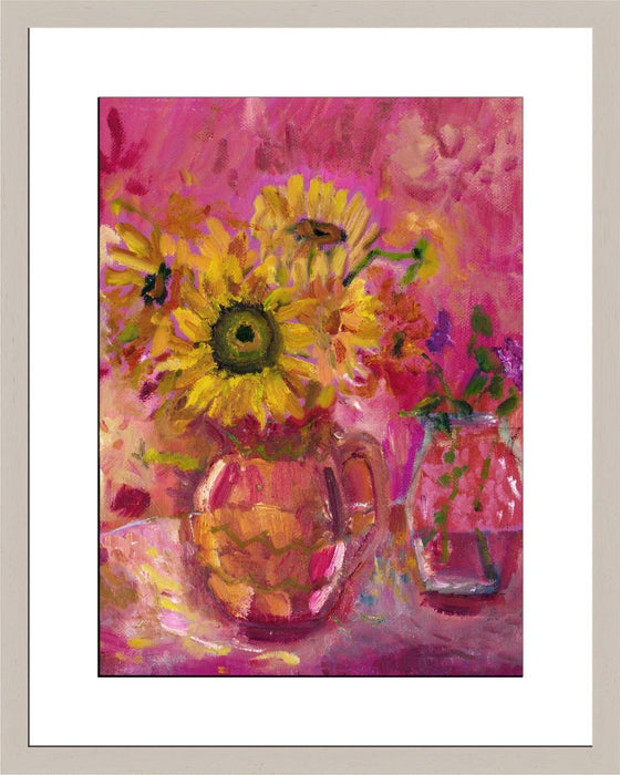 Sunflower Art Print. Sunflowers fine art print made from original art. This giclee art of print of sunflowers is available as a unframed fine art print. The fine art print is available as a framed art print. Fine Art prints from Original art by UK artist Judi Glover.