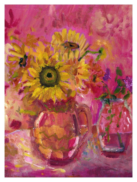 Sunflower Art Print. Sunflowers fine art print made from original art. This giclee art of print of sunflowers is available as a unframed fine art print. The fine art print is available as a framed art print. Fine Art prints from Original art by UK artist Judi Glover.