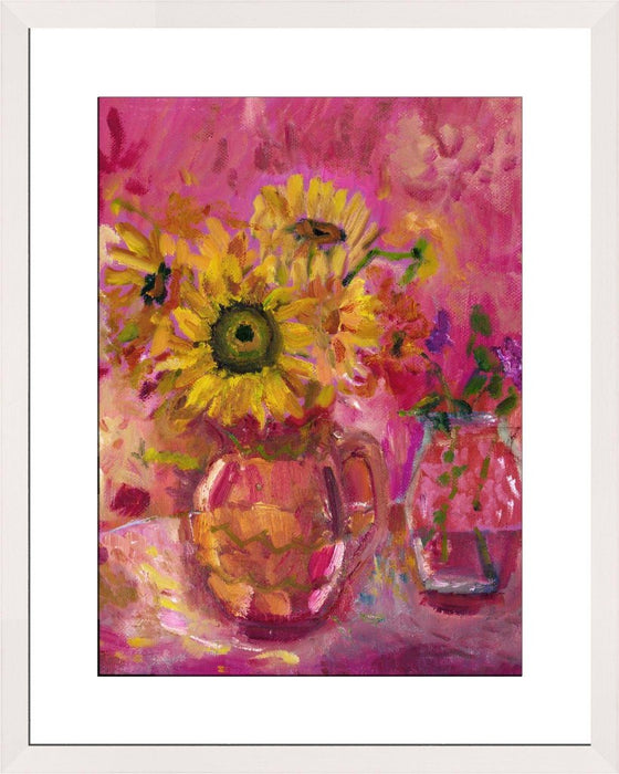 Sunflower Art Print. Sunflowers fine art print made from original art. This giclee art of print of sunflowers is available as a unframed fine art print. The fine art print is available as a framed art print. Fine Art prints from Original art by UK artist Judi Glover.