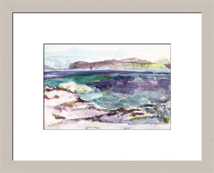Art Print made from an Original Painting. A painting of Ben More in the Scottish Hebrides in Scotland with blues, greens and purples is printed into a giclee Print available at Judi Glover Art.