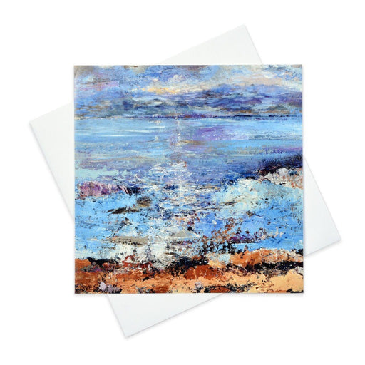 Art greeting Card with the Isle of Mull seen from the Isle of Iona made from original art in the UK by Judi Glover Art