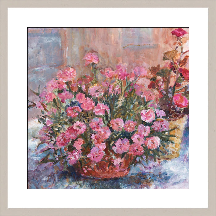 Pink Carnations Fine Art Print. Carnations fine art print made from original art. This giclee art print is available as a unframed fine art print. The fine art print is available as a framed art print. Fine Art prints from Original art by UK artist Judi Glover.