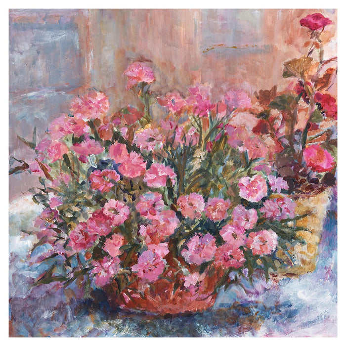Pink Carnations Fine Art Print. Carnations fine art print made from original art. This giclee art print is available as a unframed fine art print. The fine art print is available as a framed art print. Fine Art prints from Original art by UK artist Judi Glover.