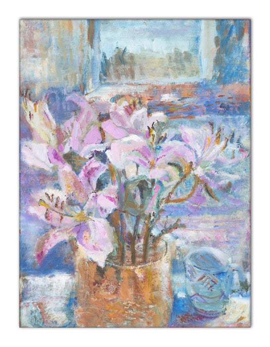 Pink Lilies Canvas Print. Floral canvas print. Canvas Print made from original painting. Canvas prints from original art. Available at Judi Glover Art. Original Painting by Judi Glover. Used for Wall Art.