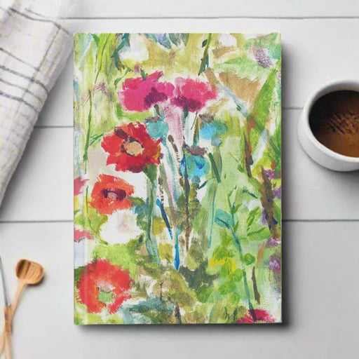 Hardback notebook made from a painting of Poppies in the summer garden. The A5 notebook is available as a plain notebook or lined with 128 pages