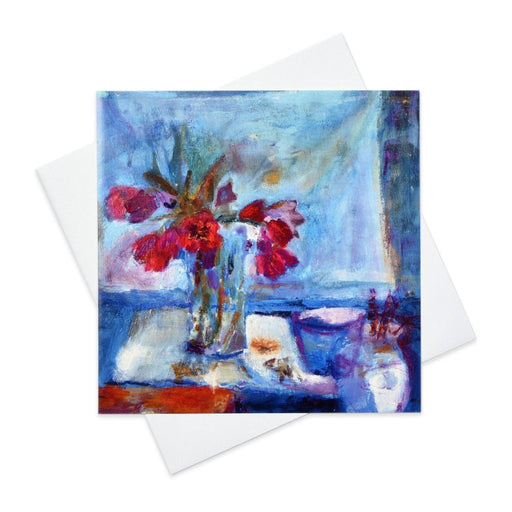 Floral Greeting Card with Red Tulips made from original art in the UK by Judi Glover Art