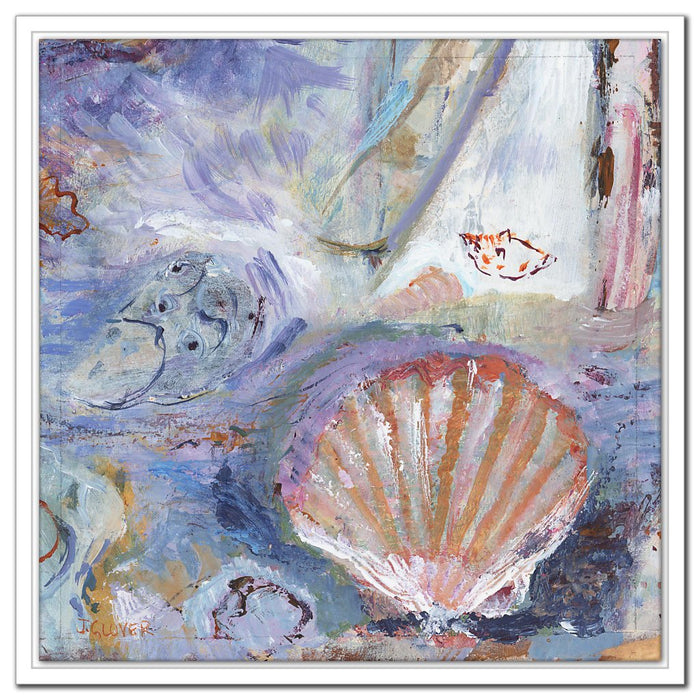 sea shells on the seashore Canvas Print. Sunflowers and dahlias canvas print. Canvas Print made from original art. Stretched Canvas Print from original art. Available at Judi Glover Art. Original Painting by Judi Glover. Used for Wall Art.