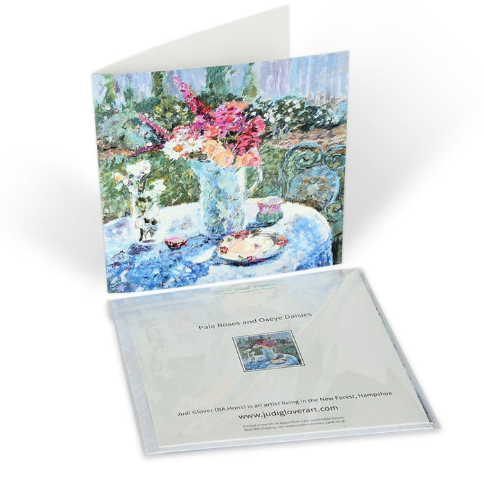 Set of six assorted artistic greeting cards from original art. Fine art Greeting cards in the UK from Judi Glover Art. Still Life Cards. A set of still life art cards celebrating flowers and light as it falls on everyday objects. Each original painting is by by UK Artist Judi Glover.