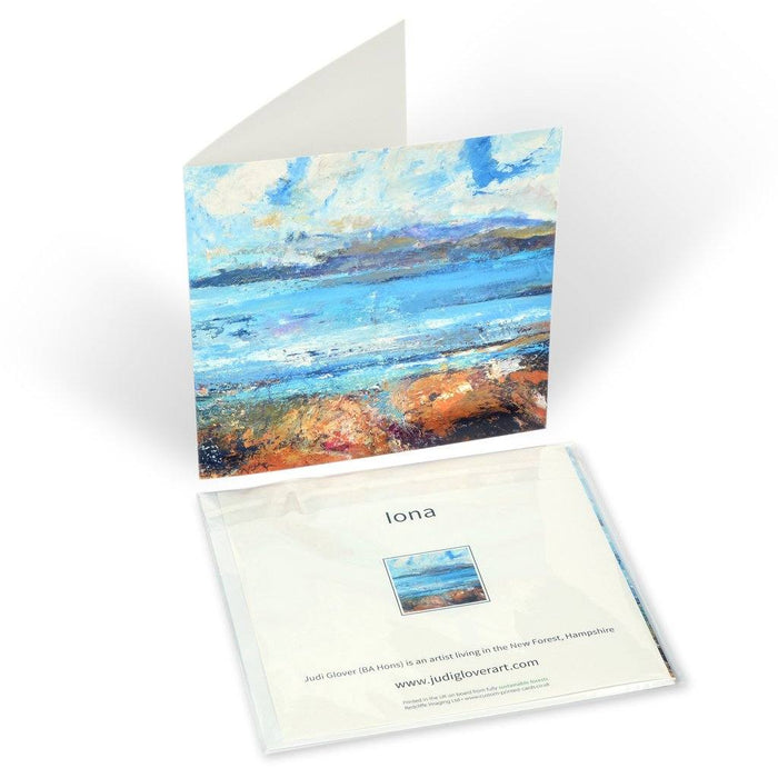 A set of greeting cards from original art. This set is hand printed from original art paintings of UK coastlines, seascapes and shells that have been collected and painted. The set has strong blues, painted in an impressionistic or fine art style by Judi Glover. 6 greeting cards from Original Art available at Judi glover art