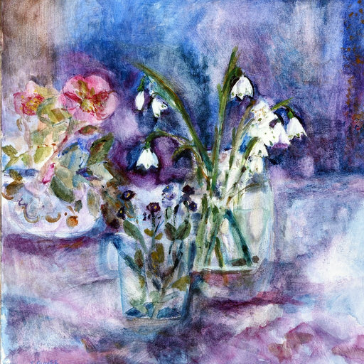 Art greeting card with forget me not flowers by Judi Glover Art. The forget me not card is made in the UK and blank inside with envelopes