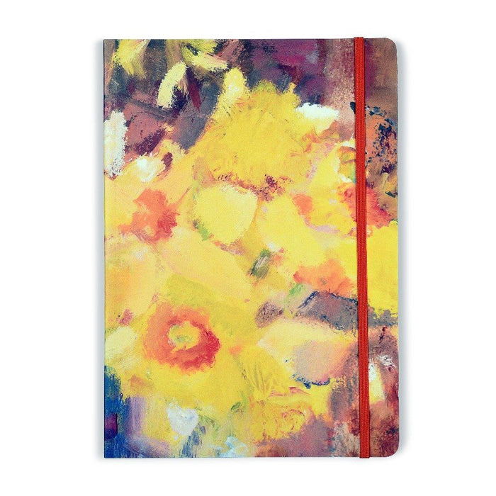 A beautiful notebook with a cover of daffodils by Judi Glover Art. The floral notebook with daffodils is A5 in size and has 120 pages of paper