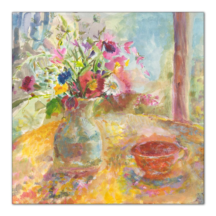 Still life Canvas Print. Floral canvas print from original painting of a still life showing flowers on a table. The still life painting is called Summer Flowers and is available as a floral canvas print at Judi Glover Art.