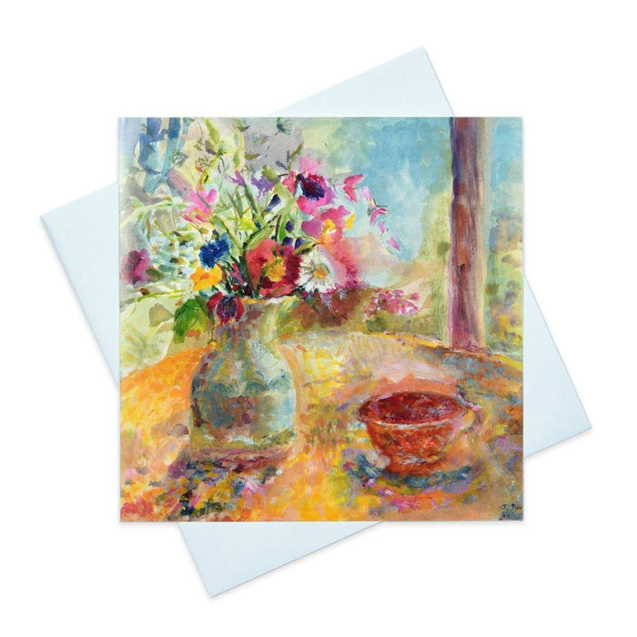 Flowers greeting card by Judi Glover Art. The fine art greeting card is from a painting of summer flowers and is blank inside.