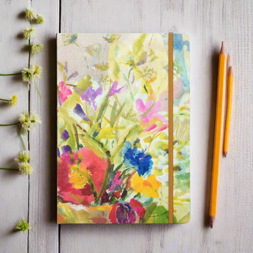 Arty notebook by Judi Glover Art. The floral notebook is called summer flowers is A5 in size.