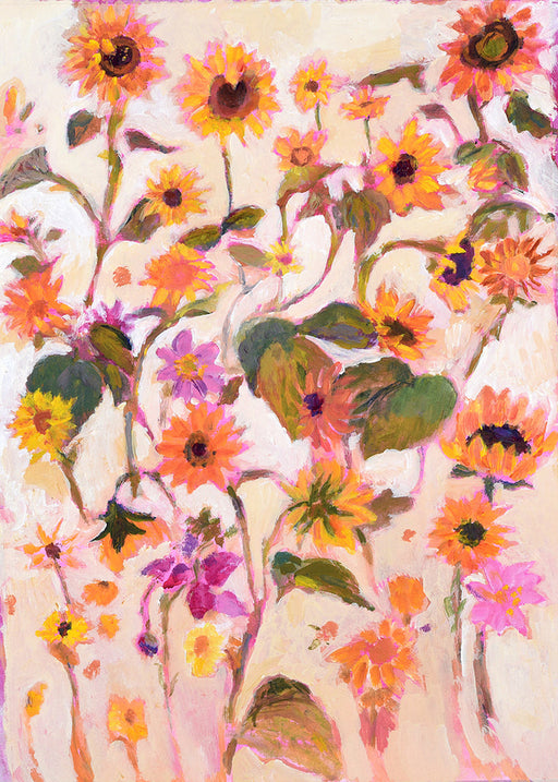 Flower card that is blank inside by judi glover art. The sunflowers card shows sunflowers in the sun in bright yellow. Each floral card is printed on 300 GSM card