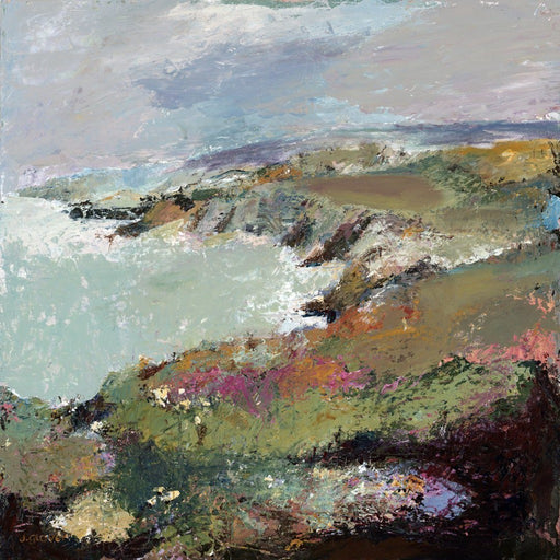 Fine art greeting card from a painting by Judi Glover Art of the Wales coastline. The art cards show a coastal view and the sea. Each coastal card measures 6 x 6 inches and is blank with envelopes