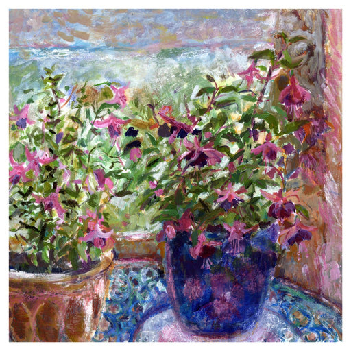 An Original Fine Art Print made from a painting of Fuchsia Flowers. The fuchsia flowers art print is from original art. An impressionistic fine art painting made into a fine art print. Available at Judi Glover Art. Made from an original painting by UK artist Judi Glover