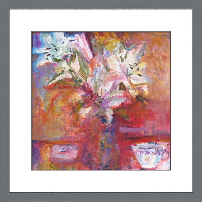 White lilies Art Print. Flower Print from painting of Lillies. The Painting available as a floral print is called White Lilies. The Framed floral prints from original art are available at Judi Glover Art who has a collection of floral fine art prints
