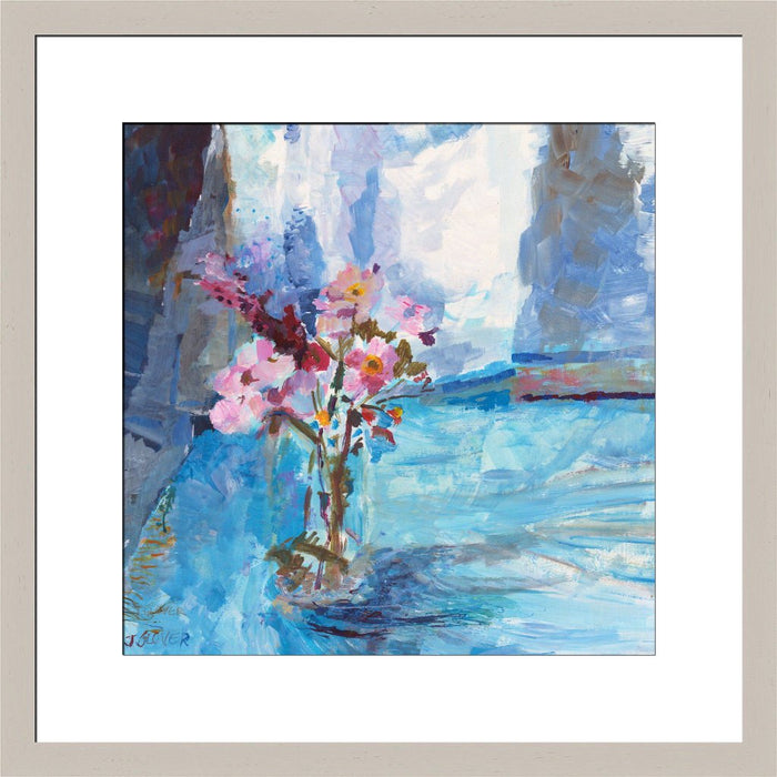 Wildflower Wall Art available at Judi Glover Art. The painting of Wildflowers is framed for wall art and shows wildflowers in a vase.