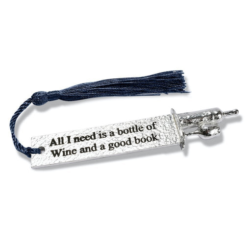 bookmarks for books by Judi Glover Art. The metal bookmark is inscribed with all i need is a bottle of wine and a good book
