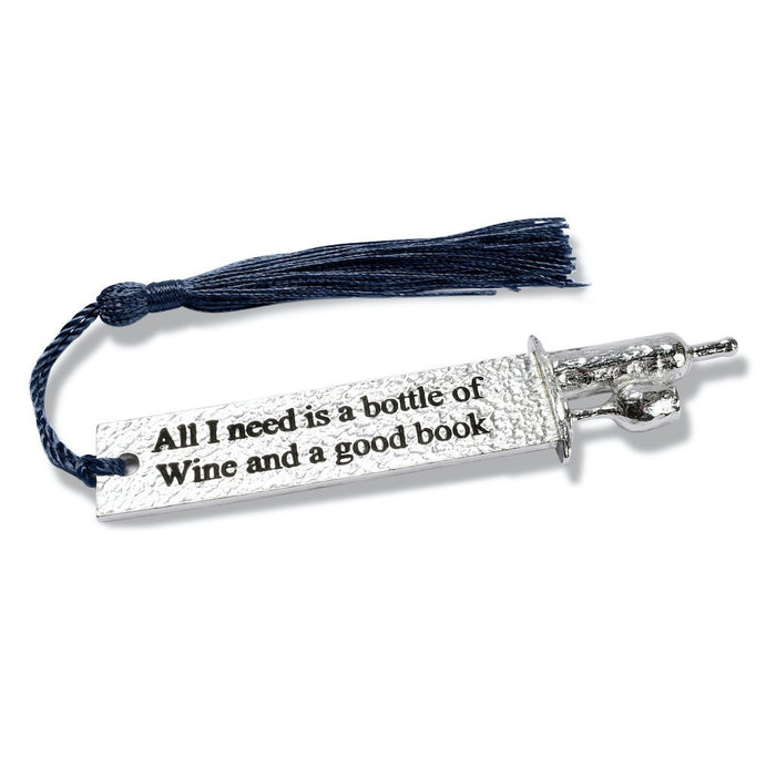 bookmarks for books by Judi Glover Art. The metal bookmark is inscribed with all i need is a bottle of wine and a good book