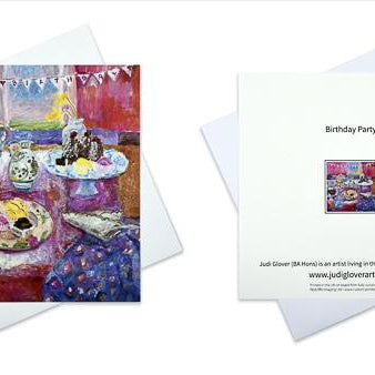 Arty Birthday Cards by Judi Glover Art. A blog entry on the inspiration for this new card called Birthday Party