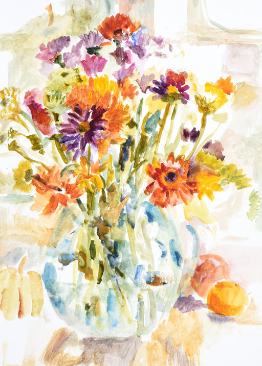 An artistic card of a  watercolour painting of pretty flowers.