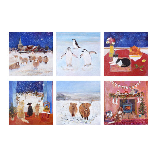 Set of six animal Christmas cards featuring various animals and festive scenes.